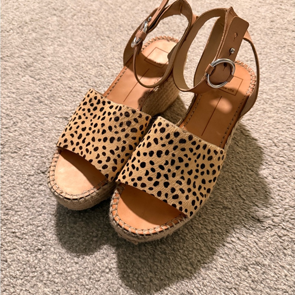 Dolce Vita Lesly Leopard Calf Hair Platform Espadrille Sandals